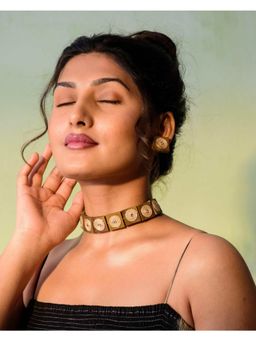 WHE - Square Wooden Block Jute Choker Necklace