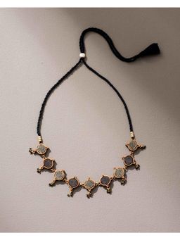 WHE - Black Festive Repurposed Fabric and Wood Choker Necklace