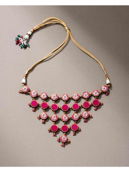 WHE - Pink Pure Banarasi Repurposed Fabric and Wood Adjustable Statement Choker Necklace