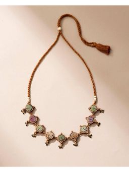 WHE - Multicolor Festive Repurposed Fabric and Wood Choker Necklace