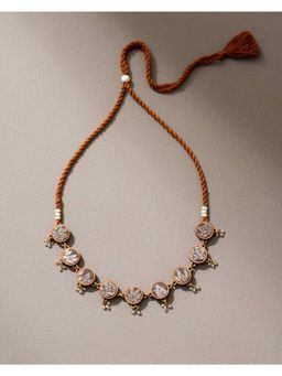 WHE - Brocade Festive Repurposed Fabric and Wood Adjustable Choker Necklace
