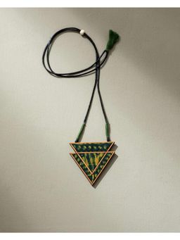 WHE - Green Batik Triangular Adjustable Pendant made of Repurposed Fabric and Wood