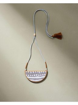 WHE - Grey Line Repurposed Fabric and Wood Semi Circle Adjustable Necklace
