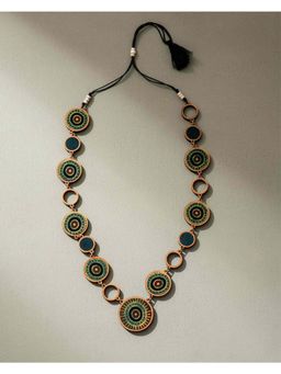 WHE - Reversible 2-In-1 Blue Green Repurposed Fabric and Wood Necklace