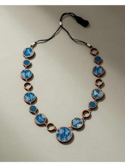 WHE - Reversible 2-In-1 Blue Black Repurposed Fabric and Wood Necklace
