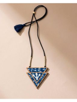 WHE - Indigo Repurposed Fabric and Wood Triangular Necklace