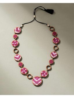 WHE - Reversible 2-In-1 Pink Black Repurposed Fabric and Wood Necklace