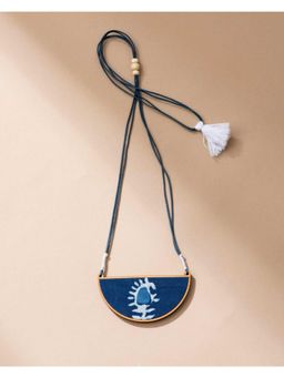 WHE - Indigo Repurposed Fabric and Wood Semi Circle Necklace