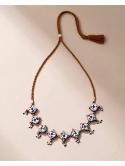 WHE - Handcrafted Navy blue Tie and Dye Repurposed Wood and Fabric Choker Necklace