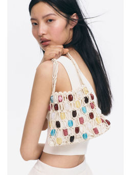 H&M - Women White Bead-Detail Net Handbag