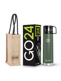 Go24 - Green Knight with Bag Fererro Stainless Steel 3 layer Insulated Regular Flask - 1000ml