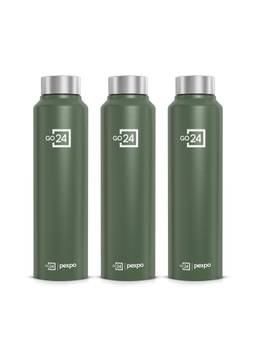 Go24 - Chromo Military Green Chromo Stainless Steel Fridge Bottle - 950ml (Pack of 3)