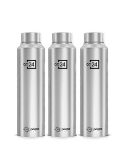 Go24 - Chromo Silver Chromo Stainless Steel Fridge Bottle - 950ml (Pack of 3)
