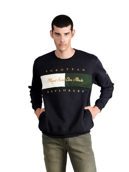 Cantabil - Men Navy Blue Printed Casual Sweatshirt