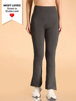 Kica - Women High Waist Cotton Side Slit Flared Pants