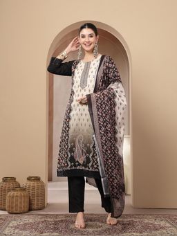 Stylum - Women's Black Ethnic Printed Cotton Straight Kurta Pant Dupatta Set