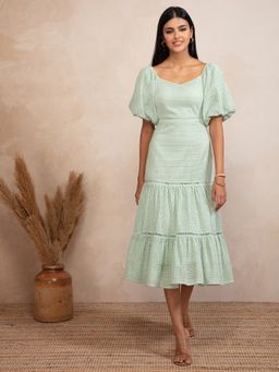 RSVP by Nykaa Fashion - Pastel Green Self Design Sweetheart Midi Dress