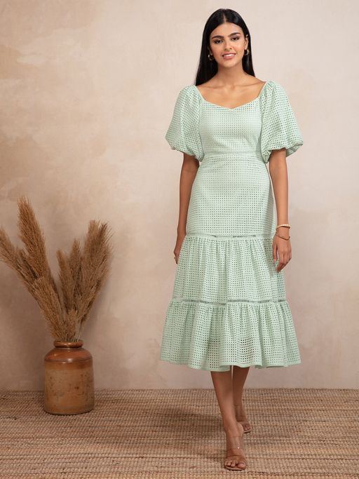 Buy RSVP by Nykaa Fashion Pastel Green Self Design Sweetheart Midi