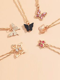 Jewels Galaxy - Jewellery For Women Gold Plated Gold-Toned Beautiful Butterfly Necklaces (Pack of 6)