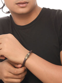 NVR - Mens Brown Leather Bracelet