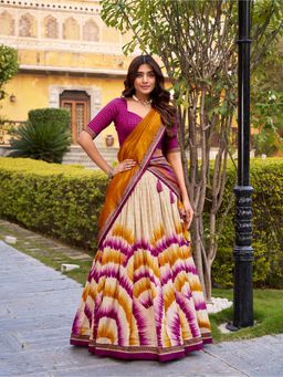 LooknBook Art - Taser Silk Tie-Dye Print Purple Lehenga and Blouse with Dupatta