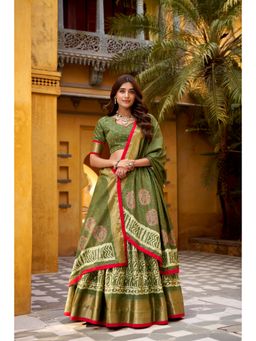LooknBook Art - Traditional Silk Green Zari Weaving Lehenga and Blouse with Dupatta