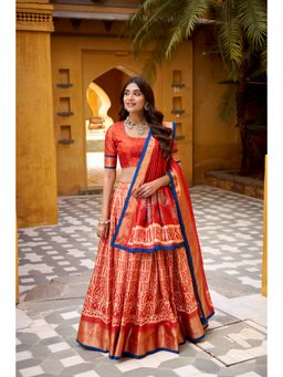 LooknBook Art - Traditional Silk Rust Zari Weaving Work Lehenga and Blouse with Dupatta