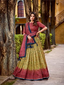 LooknBook Art - Classic Vichitra Silk Red Lehenga and Blouse with Dupatta