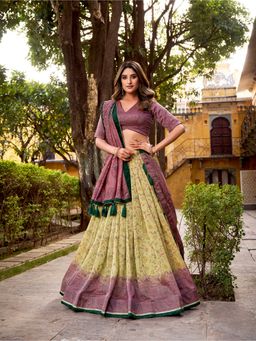 LooknBook Art - Classic Vichitra Silk Lavender Lehenga and Blouse with Dupatta