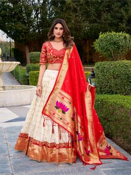 LooknBook Art - Royalty in Silk Pathani Zari Weaving White Lehenga and Blouse with Dupatta