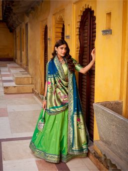 LooknBook Art - Silk Zari Green Thread Embroidery Lehenga and Blouse with Dupatta Batwa