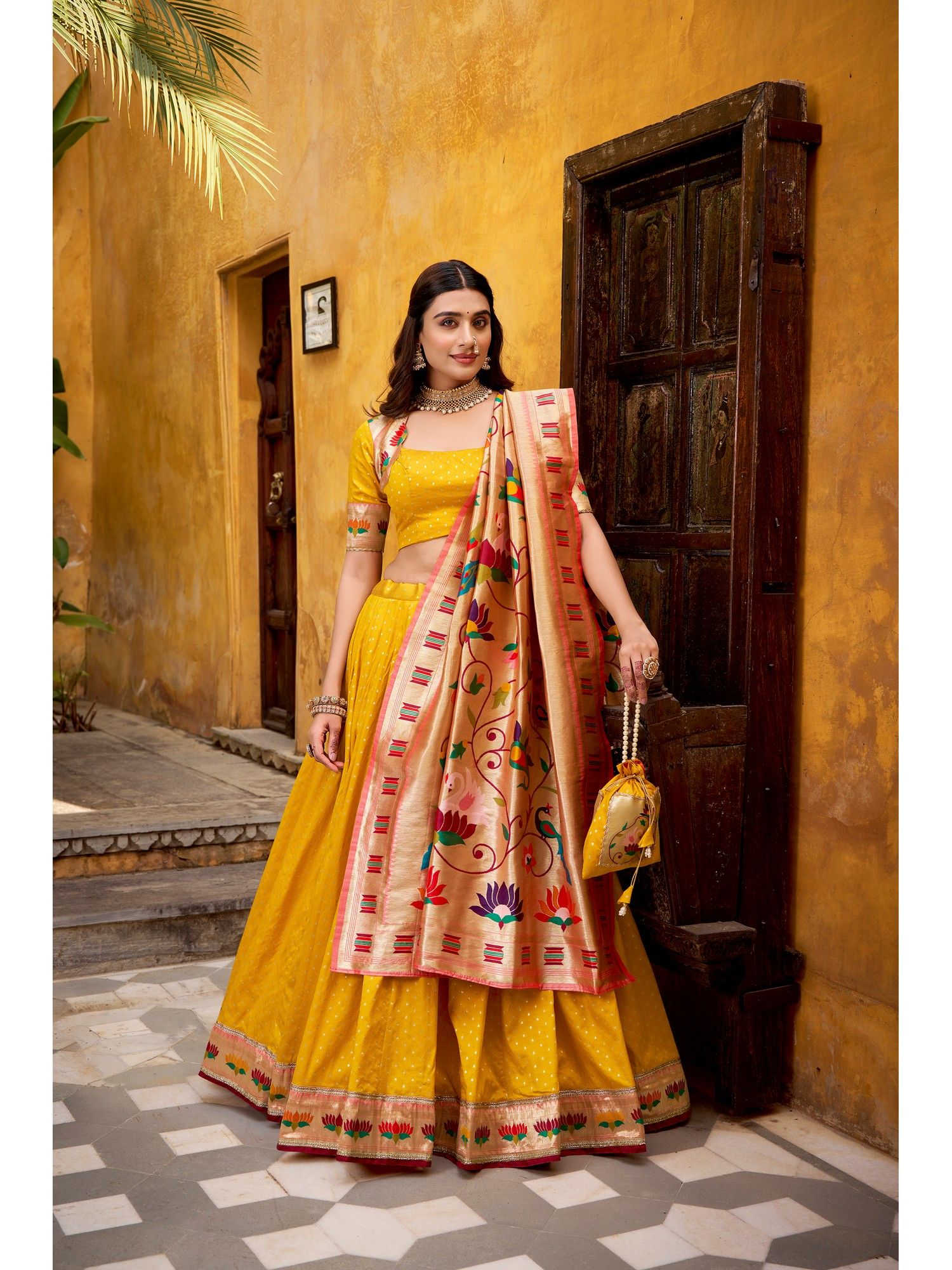 Pathani Silk Zari Work Yellow Designer Lace Lehenga and Blouse with Dupatta Batwa-image-5