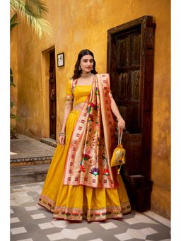 LooknBook Art - Pathani Silk Zari Work Yellow Designer Lace Lehenga and Blouse with Dupatta Batwa