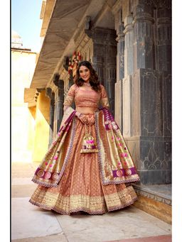 LooknBook Art - Organza Zari Woven Peach Designer Border Lehenga and Blouse with Dupatta Batwa