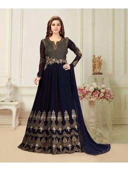 Trendmalls - Blue Georgette Embroidered Anarkali Kurta and Pant with Dupatta