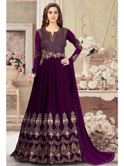 Trendmalls - Purple Georgette Embroidered Anarkali Kurta and Pant with Dupatta