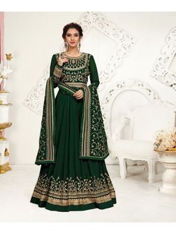 Trendmalls - Green Georgette Floral Embroidered Anarkali Kurta and Pant with Dupatta