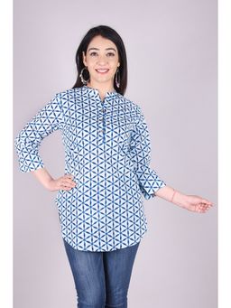 A&K - Blue Pure Cotton Geometric Print Tunic