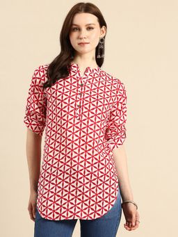 A&K - Red Pure Cotton Geometric Print Tunic
