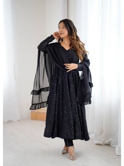FAST FASHIONS - Black Sequin Embellished Anarkali Kurta with Pant and Dupatta