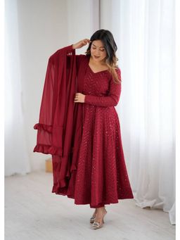 FAST FASHIONS - Maroon Sequin Embellished Anarkali Kurta with Pant and Dupatta