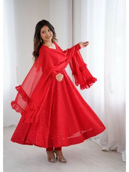 FAST FASHIONS - Red Sequin Embellished Anarkali Kurta with Pant and Dupatta