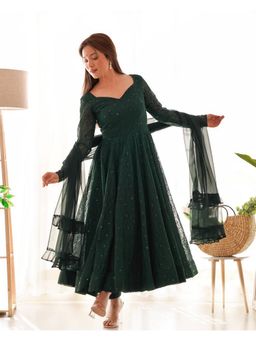 FAST FASHIONS - Green Georgette Embroidered Anarkali Kurta and Pant with Dupatta