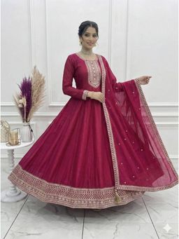 FAST FASHIONS - Pink Silk Blend Embroidered Anarkali Kurta and Pant with Dupatta