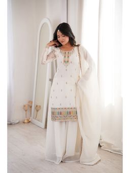 FAST FASHIONS - Teal Crepe Embroidered Kurta and Palazzo with Dupatta