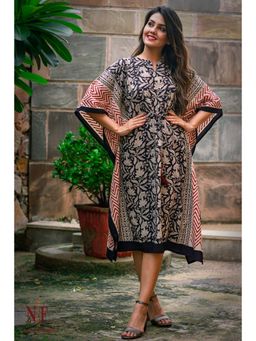 NAVYAS FASHION - Bagru Print Black Cotton Kaftan Dress