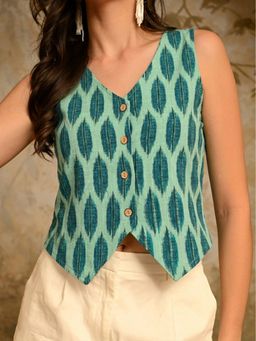 DECKEDUP - Women Tailored Teal Waist Coat
