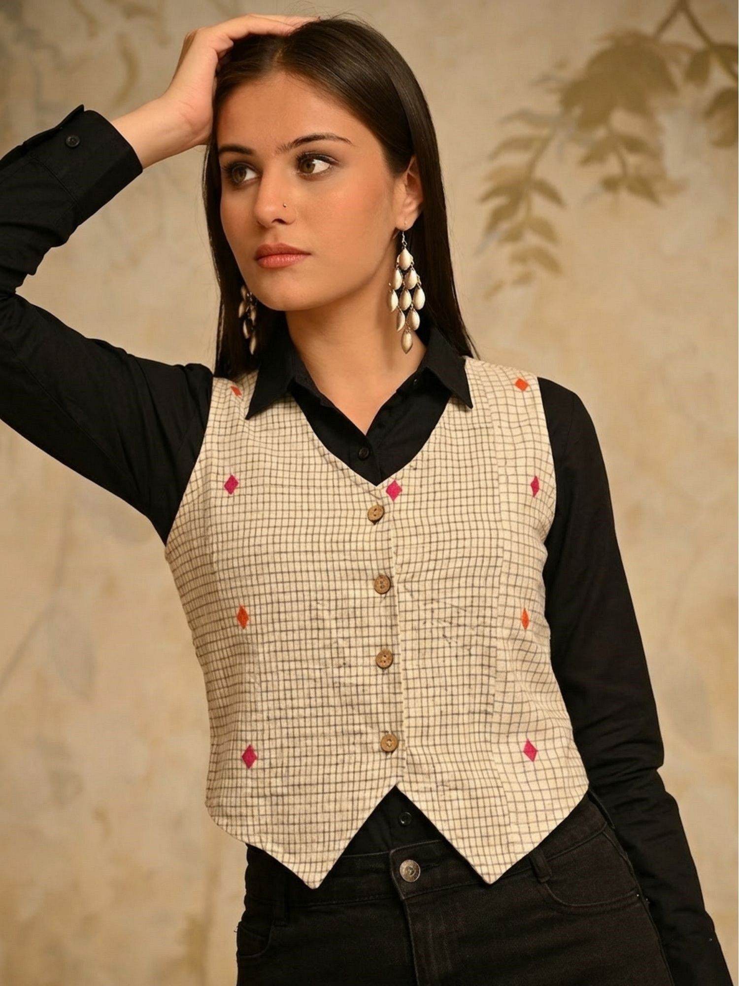 deckedup Cream Women Tailored Waist Coat-picture-25