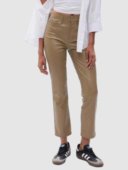 GAP - Women Beige High-Rise Slim Fit Leather Trouser