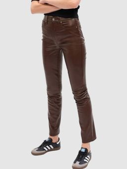 GAP - Women Brown High-Rise Slim Fit Leather Trouser